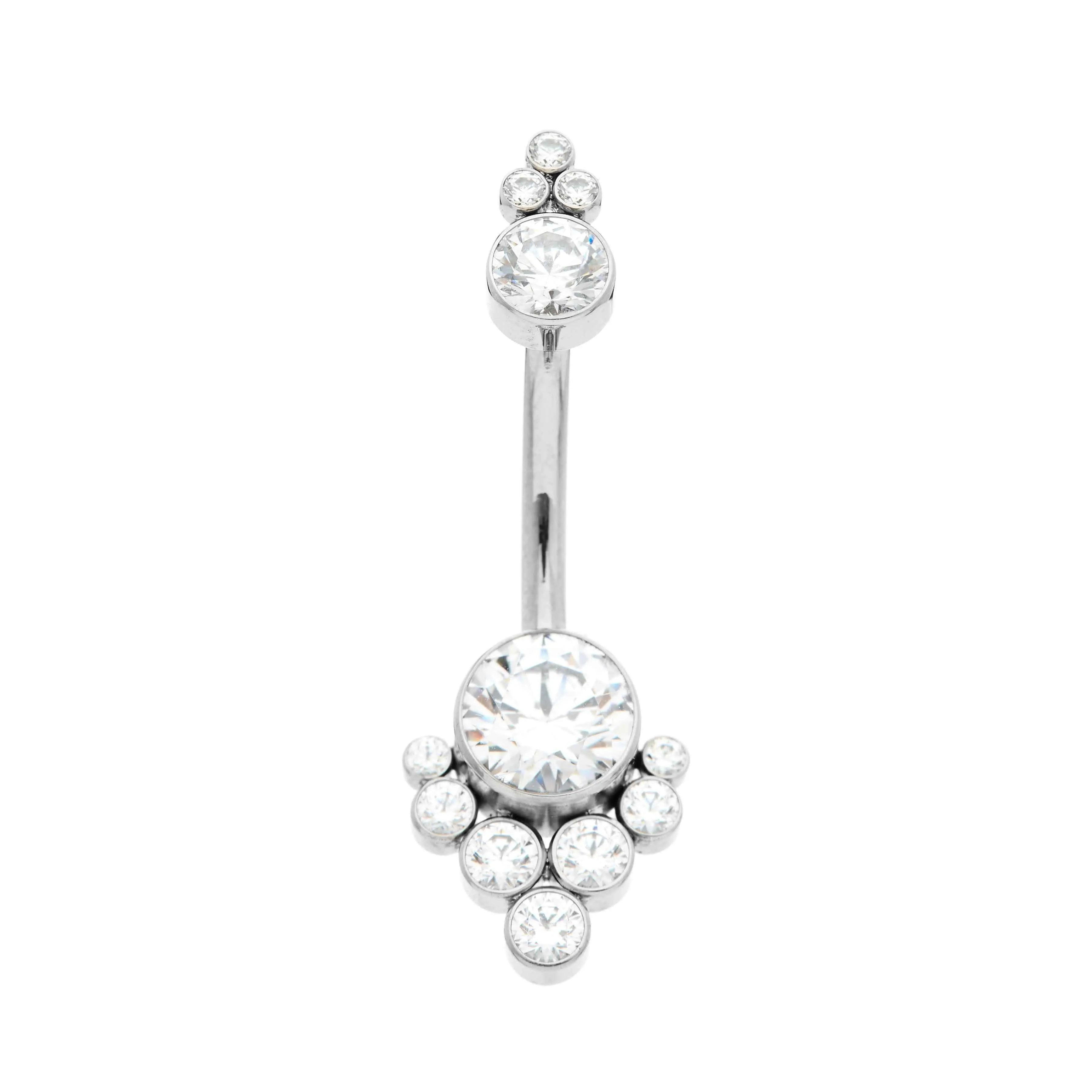 LeRoi Bijoux Tiara Cluster Navel Bar in Titanium with Clear Swarovski Gems