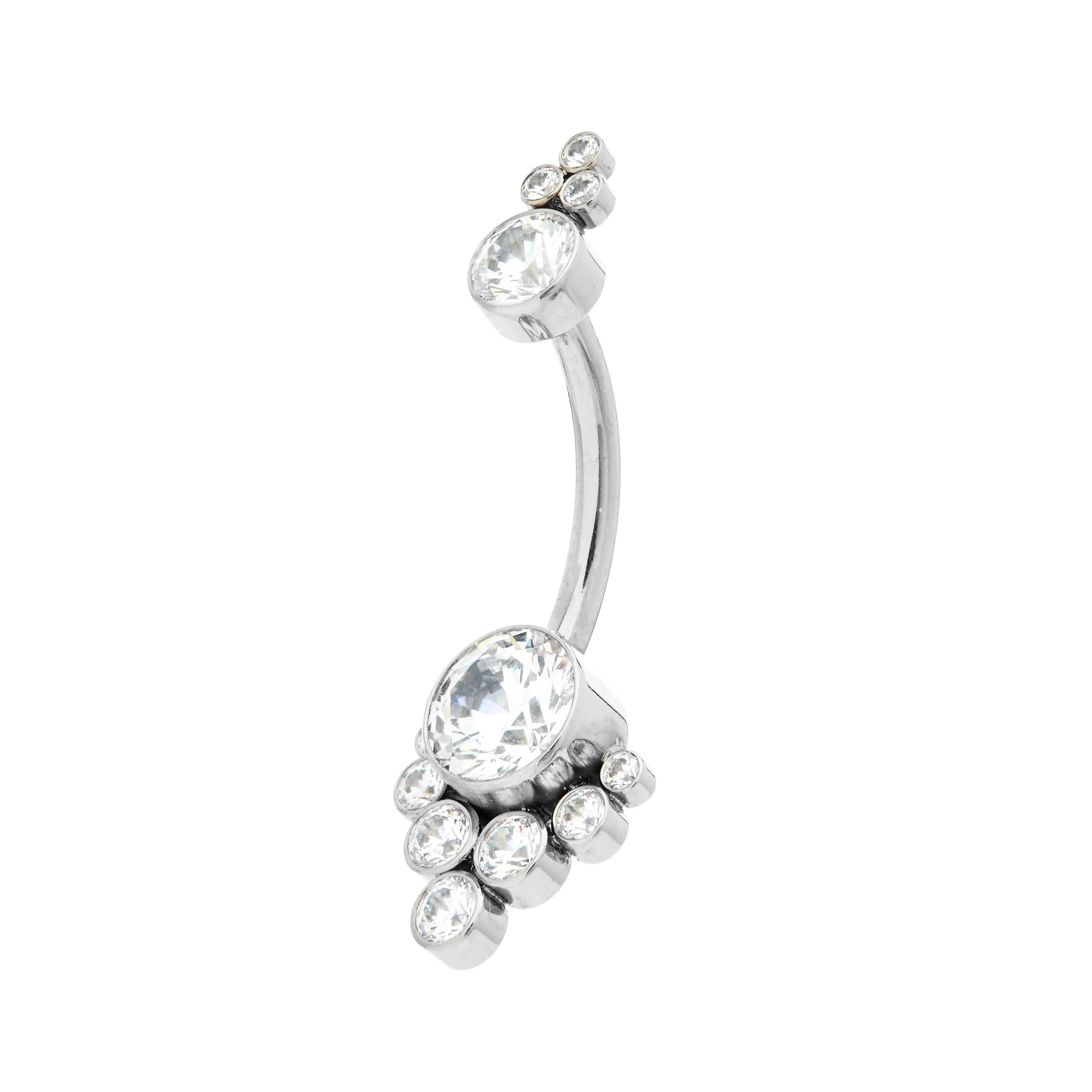 LeRoi Bijoux Tiara Cluster Navel Bar in Titanium with Clear Swarovski Gems