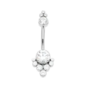 LeRoi Bijoux Tiara Cluster Navel Bar in Titanium with Clear Swarovski Gems