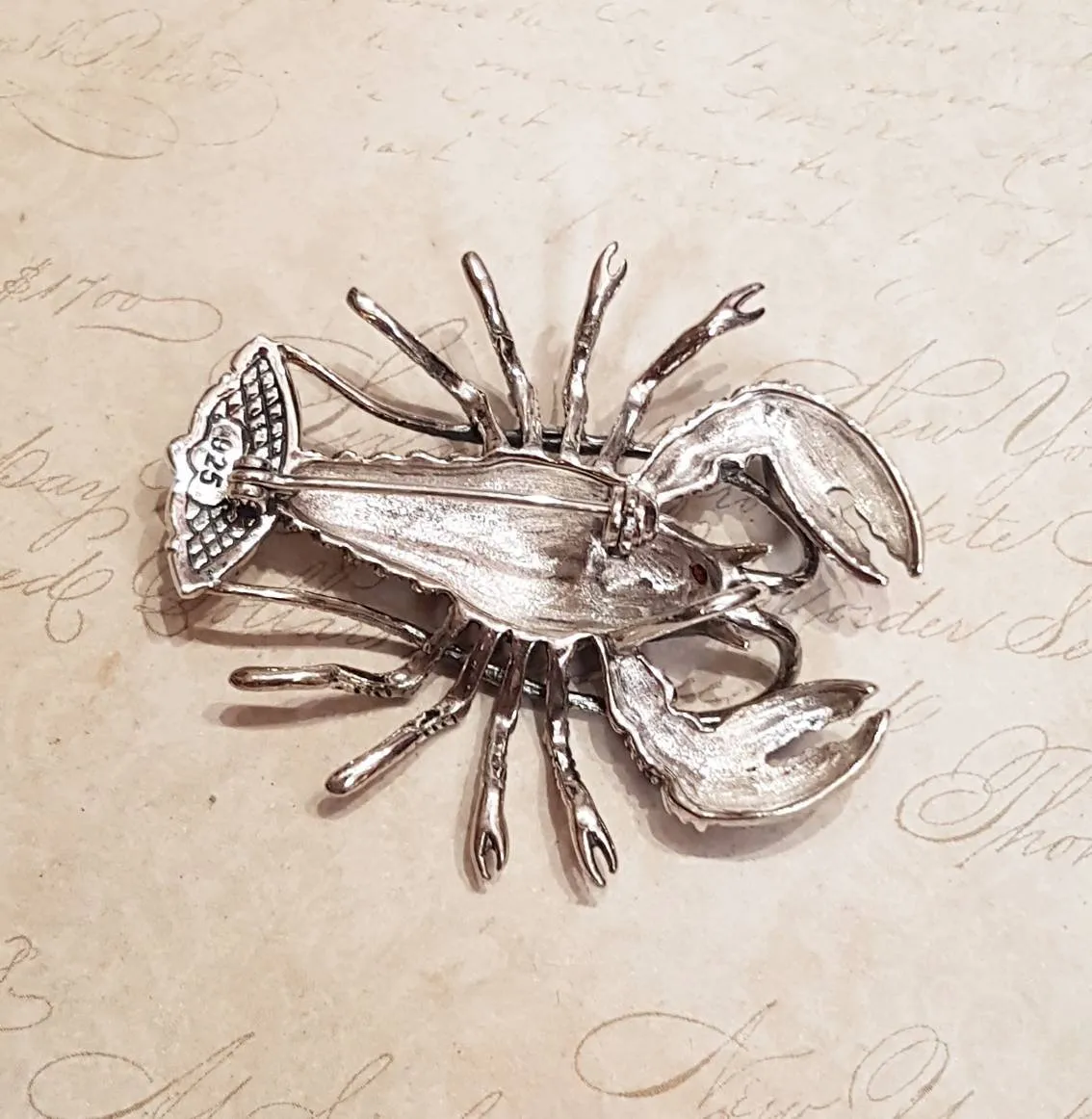 Lobster Brooch Pendant Silver Marcasite