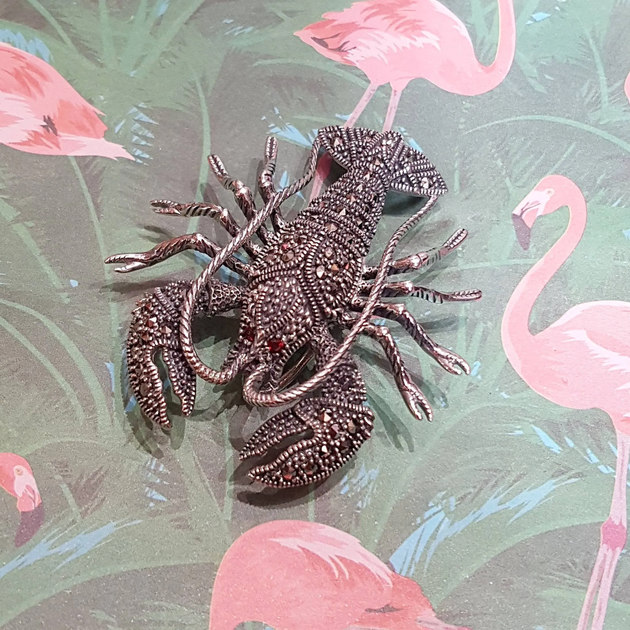 Lobster Brooch Pendant Silver Marcasite