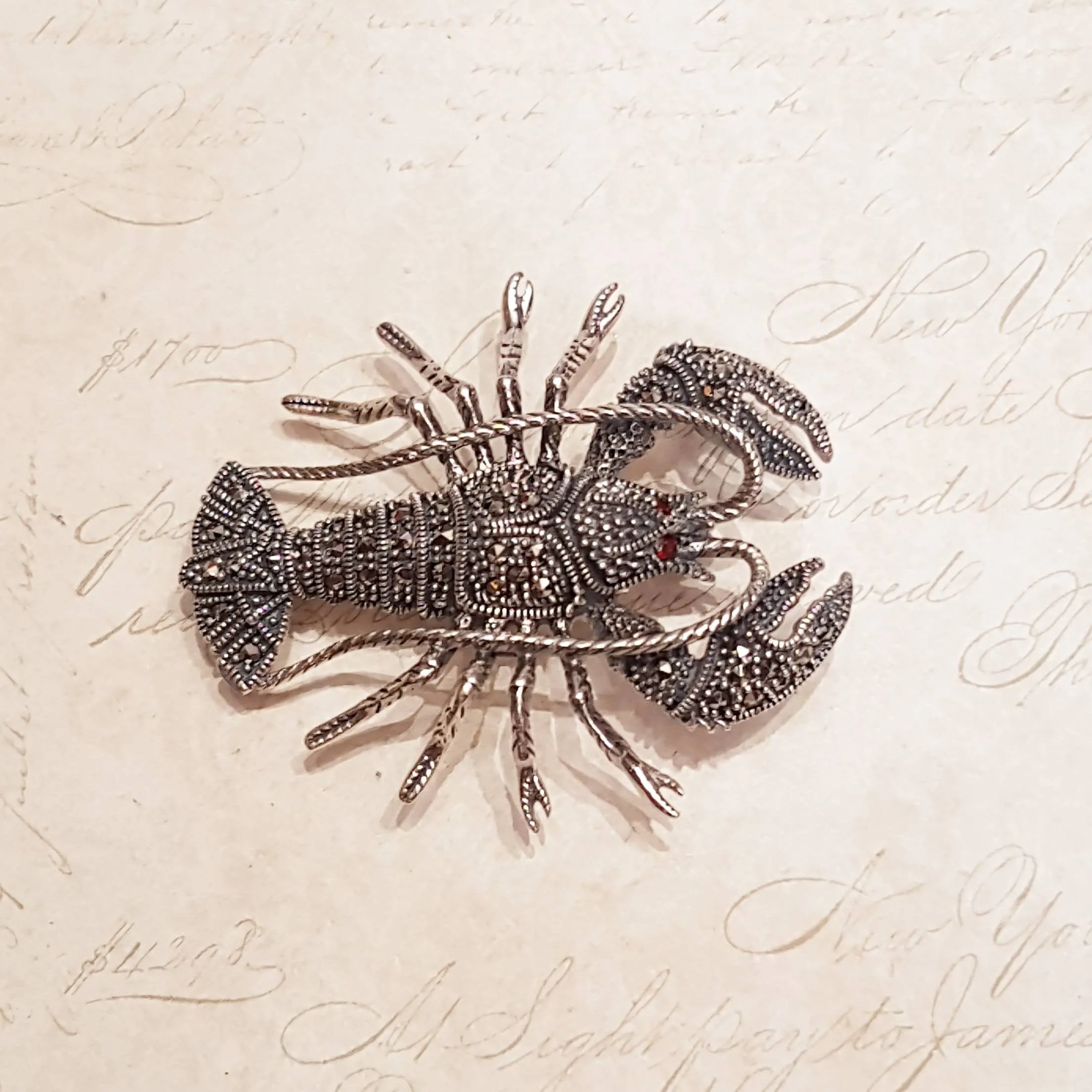 Lobster Brooch Pendant Silver Marcasite