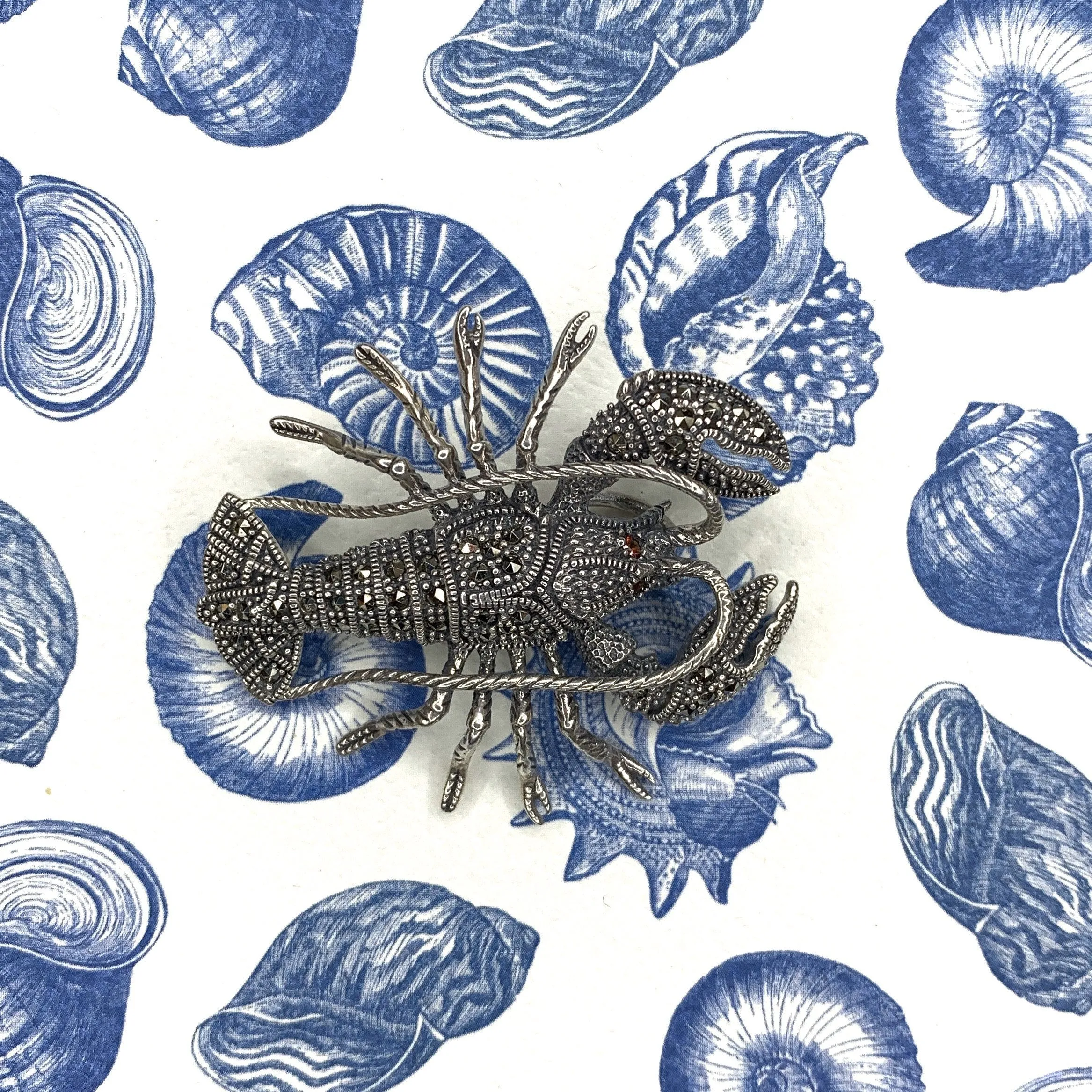 Lobster Brooch Pendant Silver Marcasite