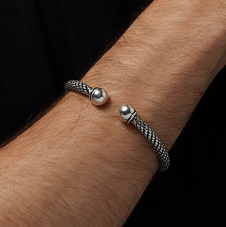 Men's 925 Sterling Silver Rope Twist Torque Bangle | Handmade Unique Silver Bracelet for Men