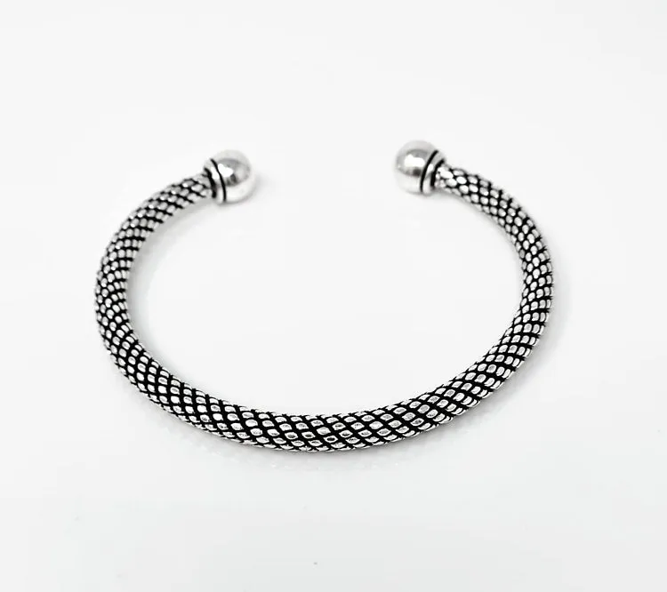 Men's 925 Sterling Silver Rope Twist Torque Bangle | Handmade Unique Silver Bracelet for Men