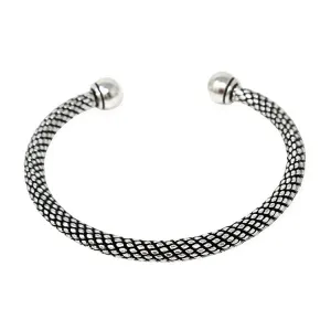 Men's 925 Sterling Silver Rope Twist Torque Bangle | Handmade Unique Silver Bracelet for Men