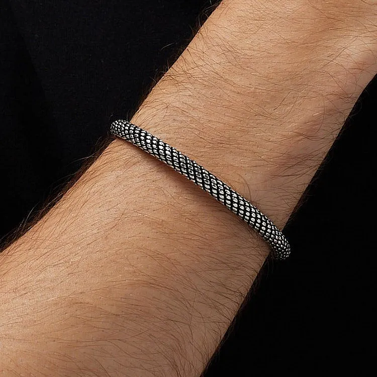 Men's 925 Sterling Silver Rope Twist Torque Bangle | Handmade Unique Silver Bracelet for Men