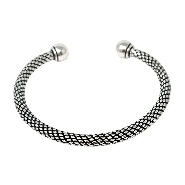Men's 925 Sterling Silver Rope Twist Torque Bangle | Handmade Unique Silver Bracelet for Men