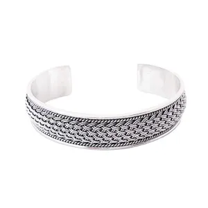 Men's Chunky 925 Sterling Silver Braided Cuff Bangle Bracelet | Bold Silver Jewelry