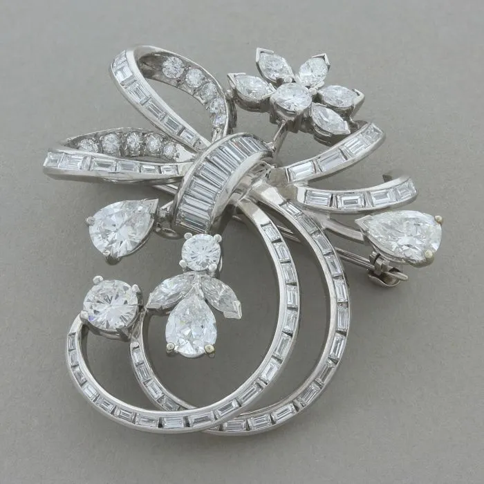 Mid-Century Diamond Platinum Pin Brooch