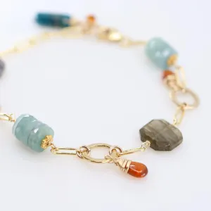 Milky Aquamarine, Labradorite, Apatite, and Orange Kyanite Mixed Gemstone Bracelet