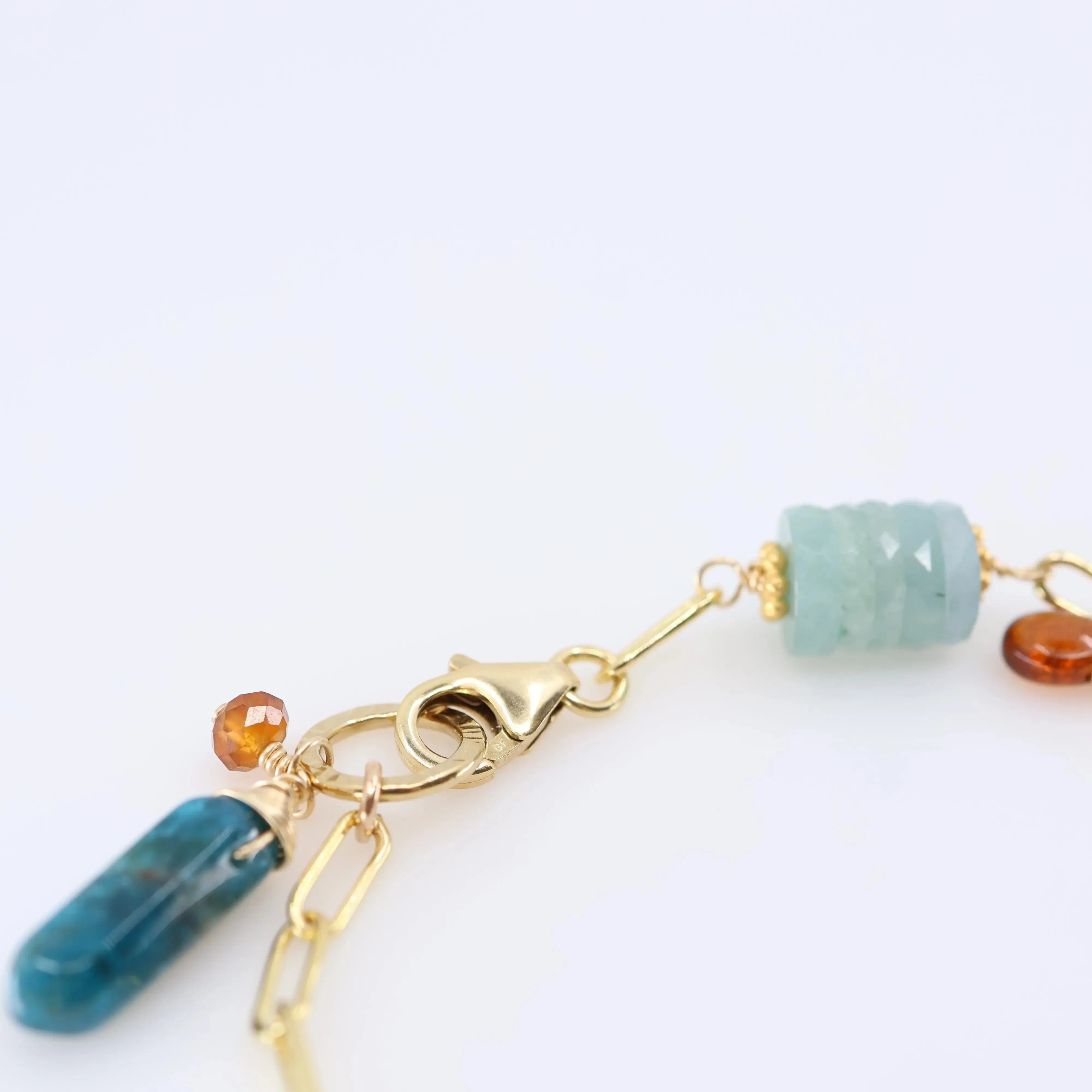 Milky Aquamarine, Labradorite, Apatite, and Orange Kyanite Mixed Gemstone Bracelet