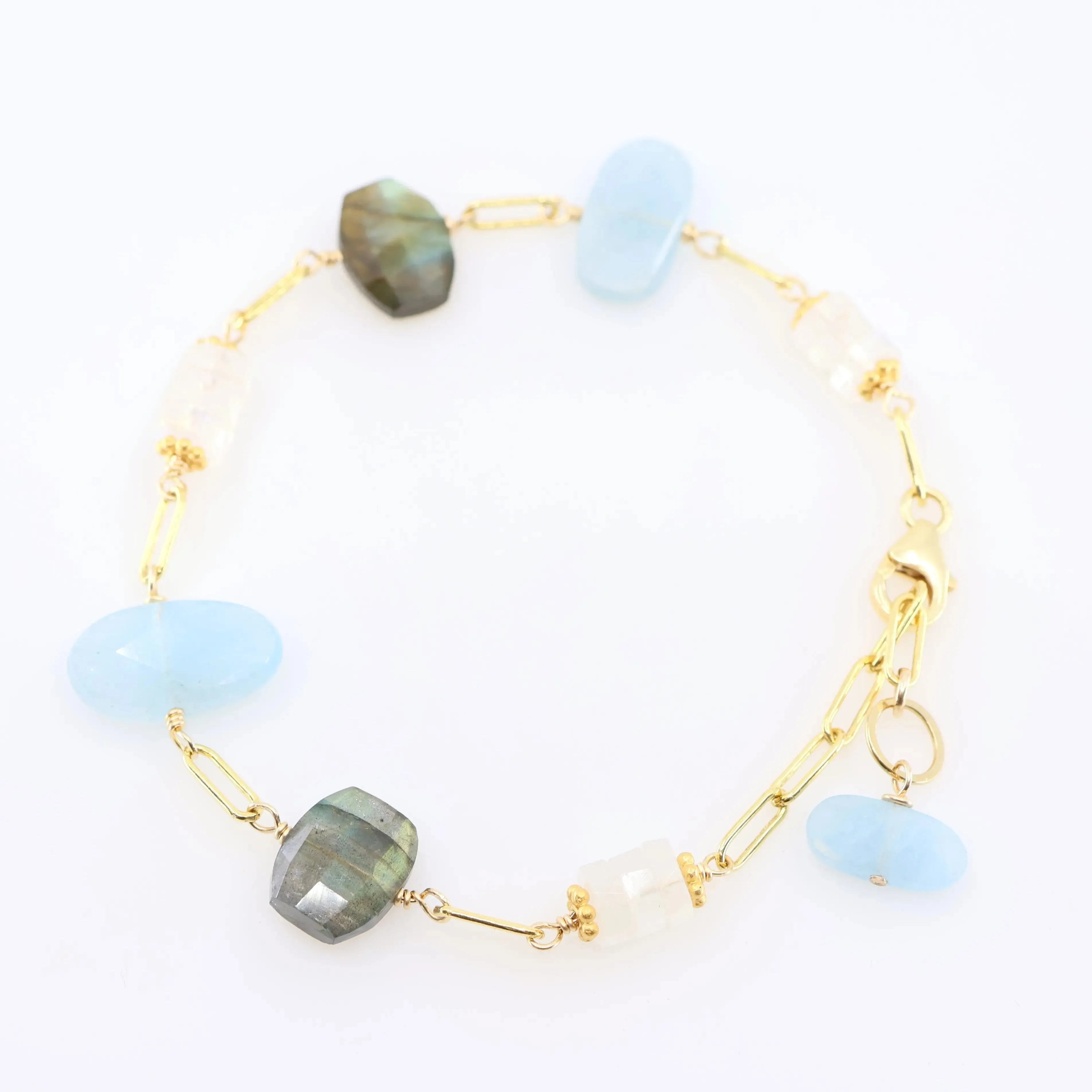 Milky Aquamarine, Rainbow Moonstone and Labradorite Mixed Gemstone Bracelet