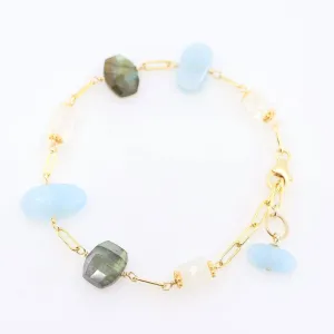 Milky Aquamarine, Rainbow Moonstone and Labradorite Mixed Gemstone Bracelet