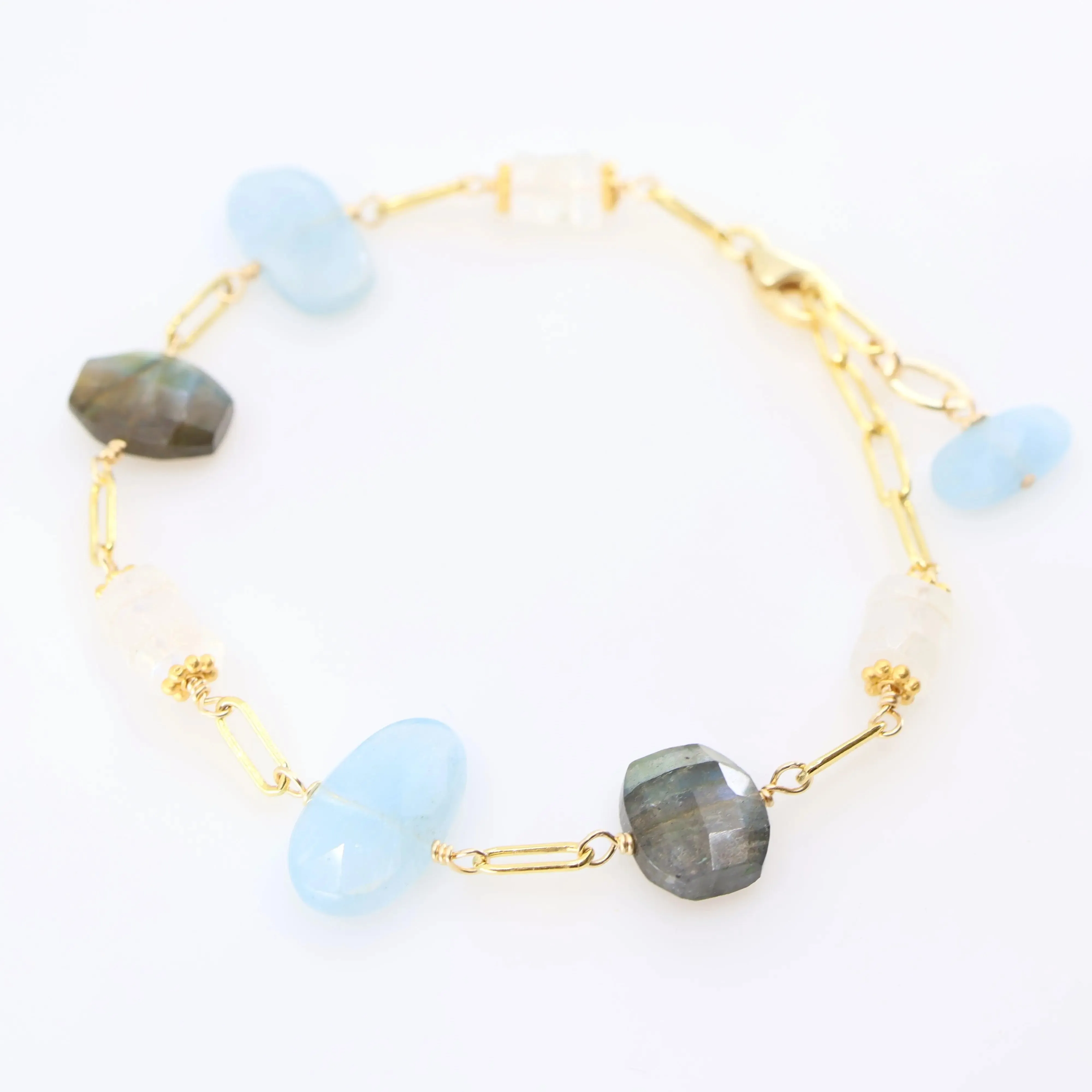 Milky Aquamarine, Rainbow Moonstone and Labradorite Mixed Gemstone Bracelet