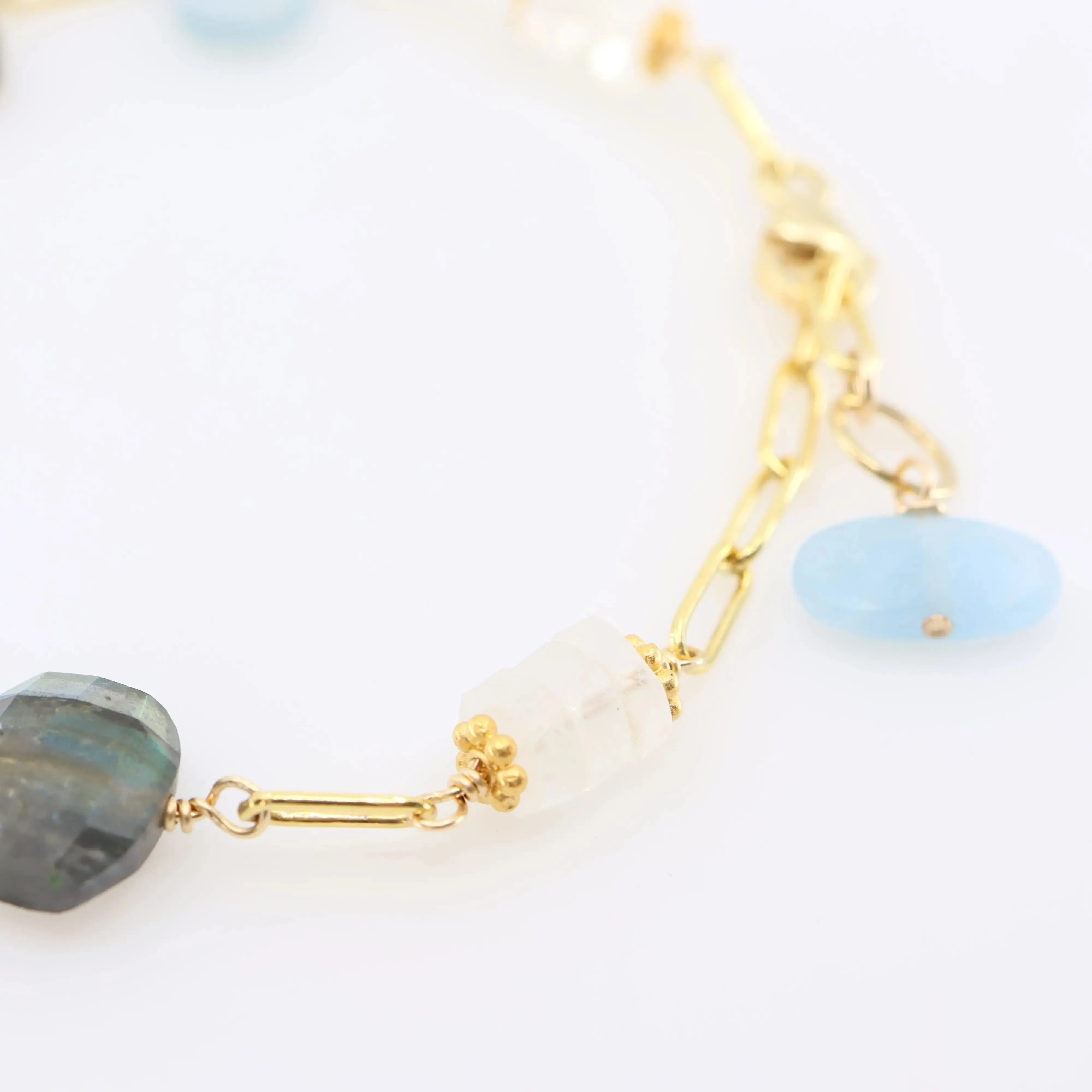 Milky Aquamarine, Rainbow Moonstone and Labradorite Mixed Gemstone Bracelet
