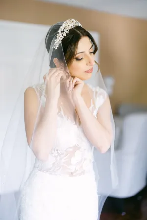 Moi et Toi RANIER Crystal and All Freshwater Pearl Headpiece Tiara and Genuine Blue Topaz Briolette Accent