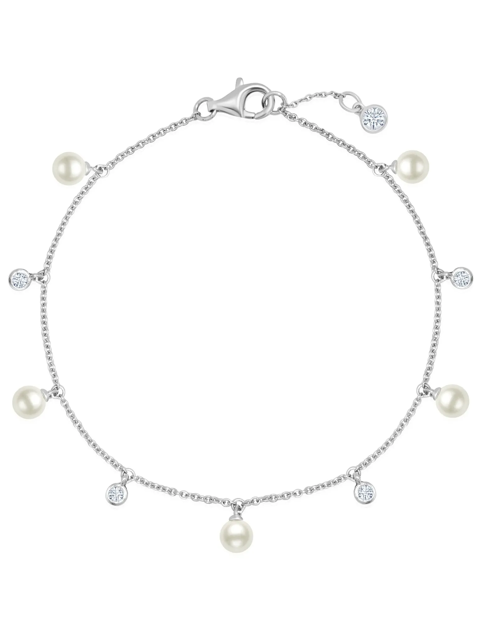 Multi Station Genuine Pearl Bracelet with CZ Bezel Set in Pure Platinum Sale