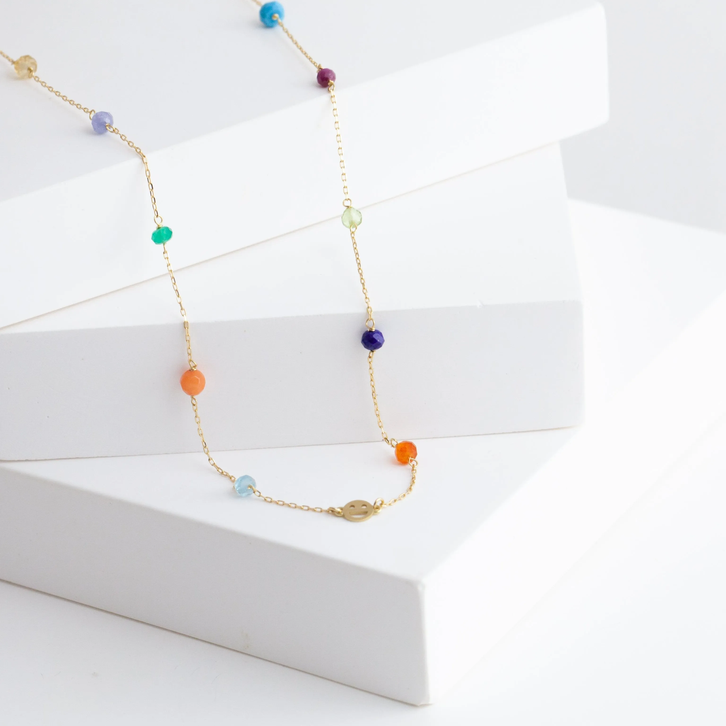 Multicolor stone smiley necklace