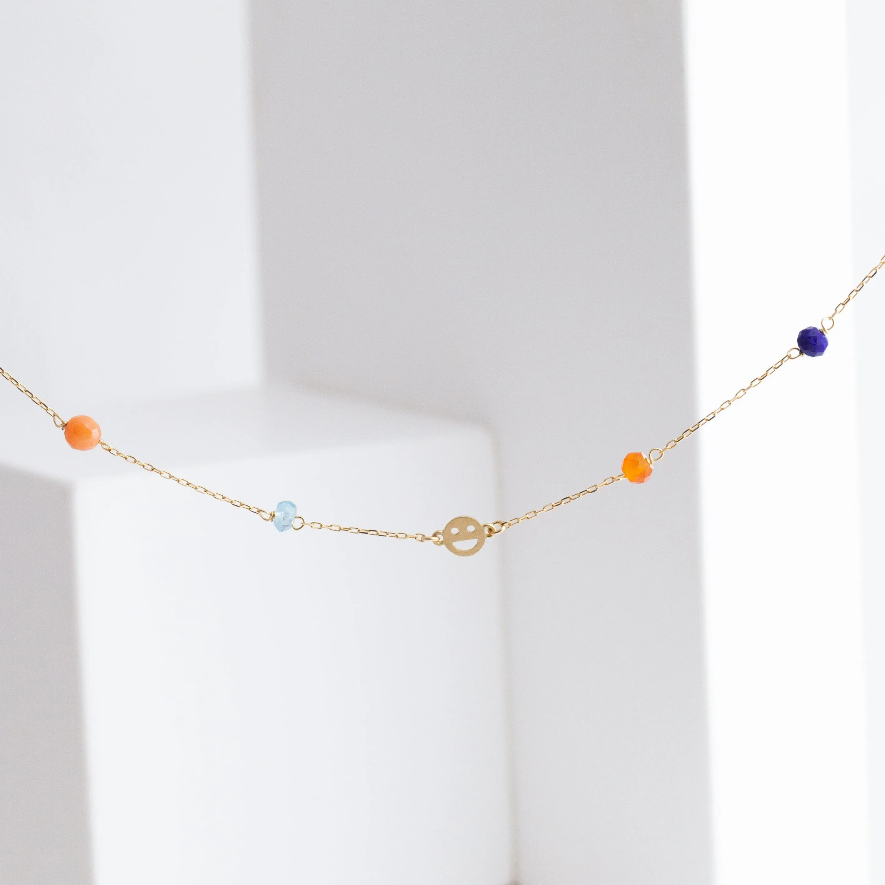Multicolor stone smiley necklace