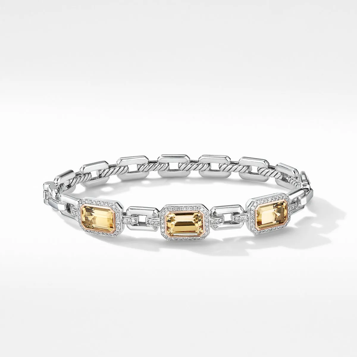 Novella Three Stone Bracelet with Champagne Citrine, Pave Diamonds and 18K Rose Gold