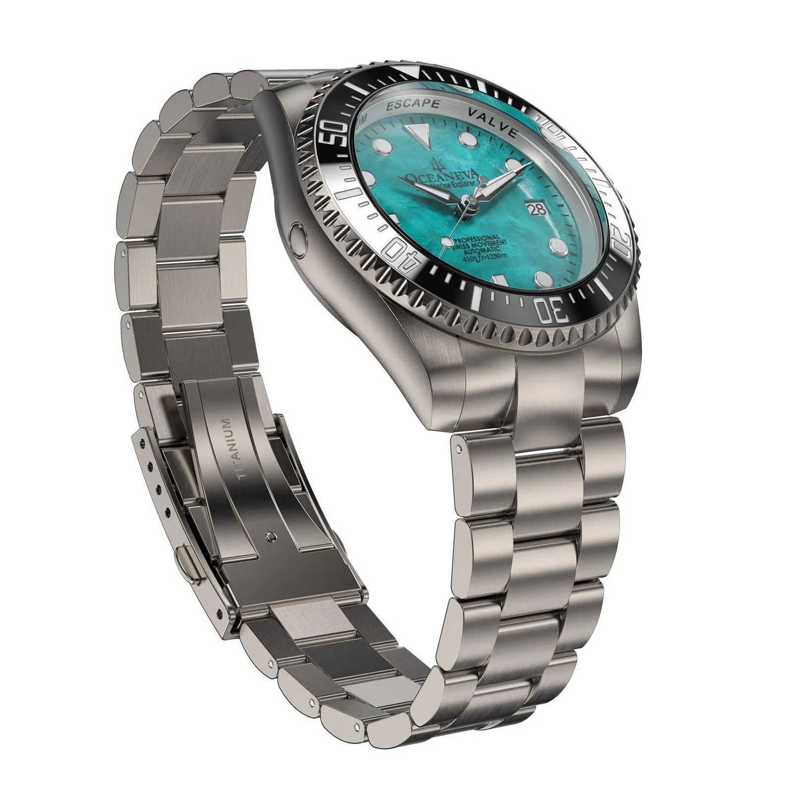 Oceaneva Men's Deep Marine Explorer II 1250M Titanium Watch - Aquamarine Dial