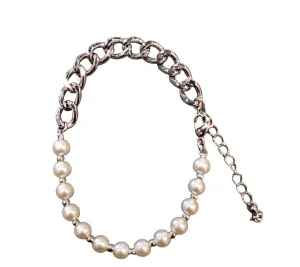 PEARL BEADED SILVER CHAIN LINK BRACELET