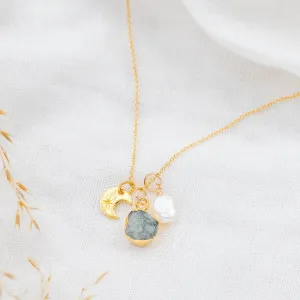 Peridot Crescent Moon Charm Necklace (August Birthstone)