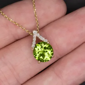 PERIDOT NATURAL DIAMOND PENDANT 14K YELLOW GOLD NECKLACE GREEN AUGUST BIRTHSTONE