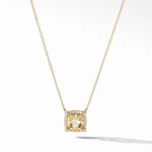 Petite Chatelaine Pave Bezel Pendant Necklace in 18K Yellow Gold with Champagne Citrine