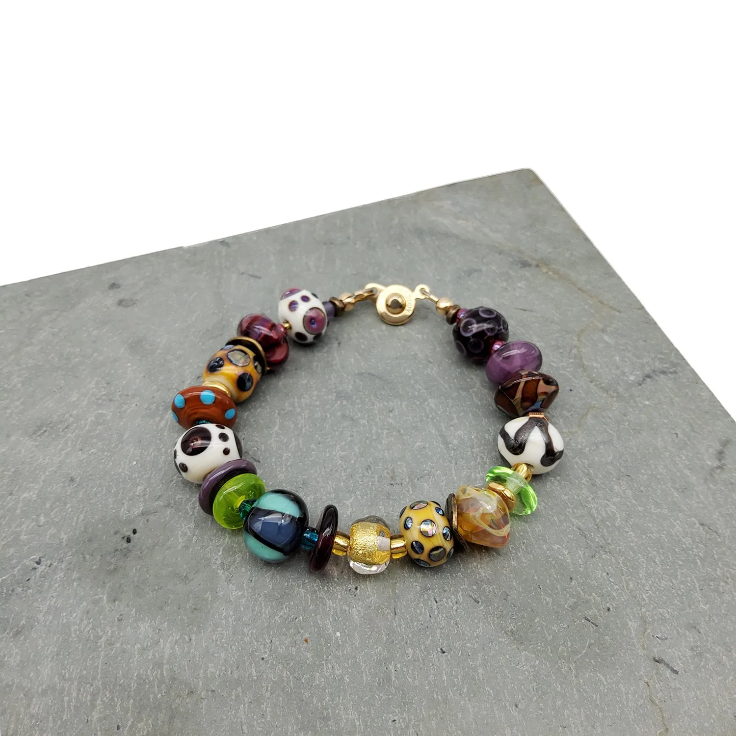 Purple and Green Glass Bead Bracelet