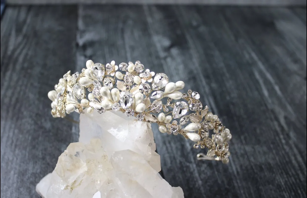 RANIER Crystal and Freshwater Pearl Headpiece Tiara