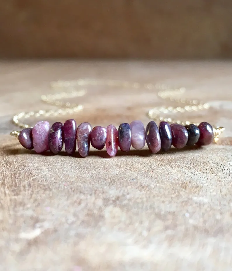 Raw Ruby Bar Gemstone July Birthstone Necklace