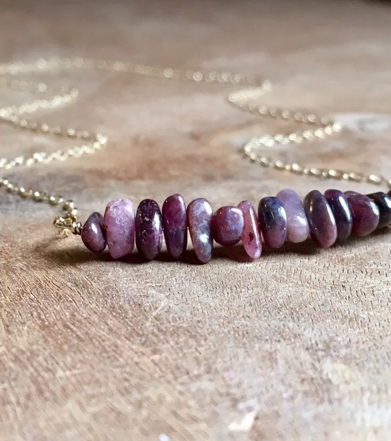 Raw Ruby Bar Gemstone July Birthstone Necklace