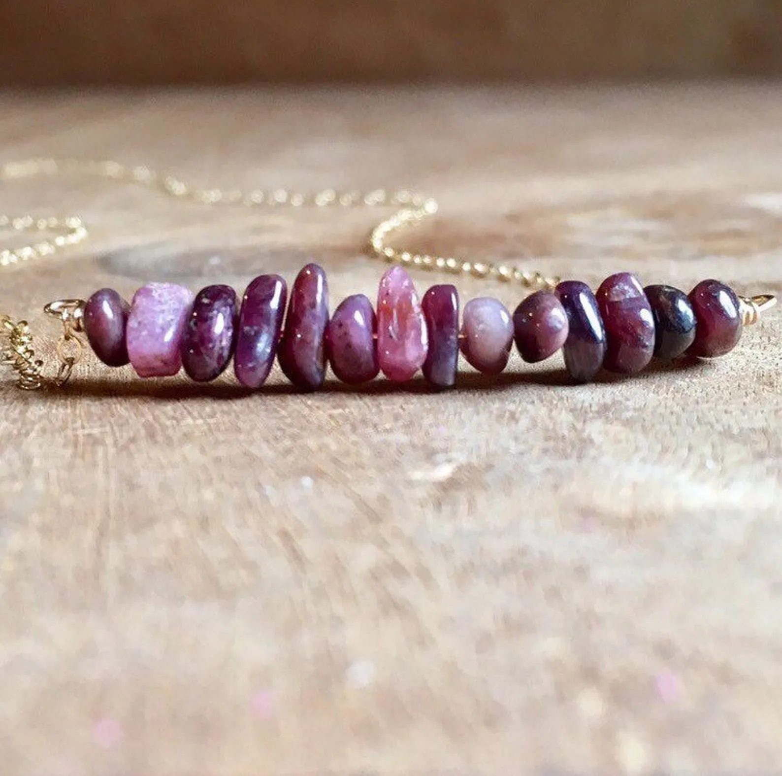 Raw Ruby Bar Gemstone July Birthstone Necklace