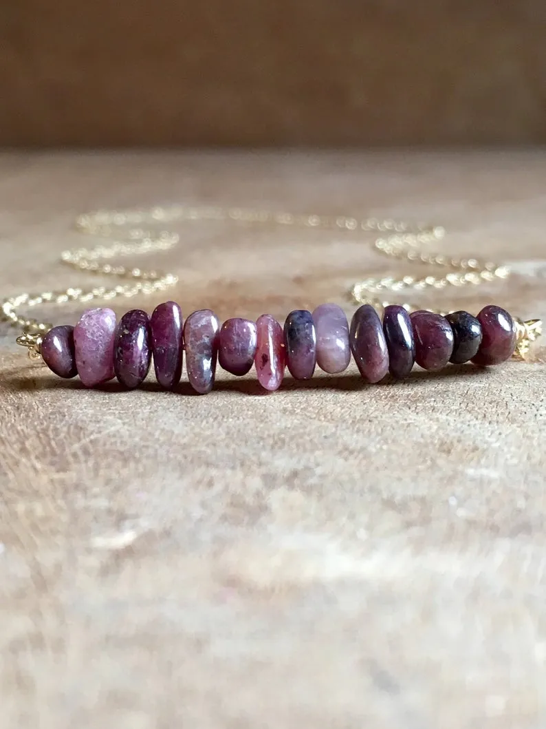 Raw Ruby Bar Gemstone July Birthstone Necklace