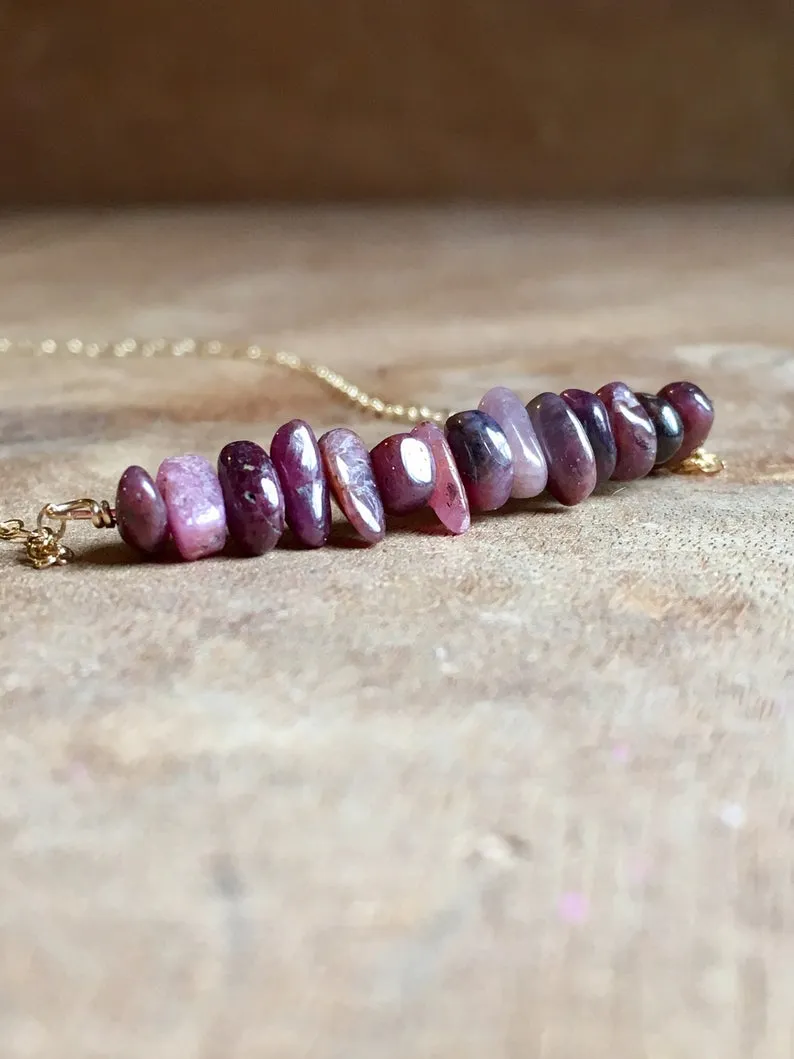 Raw Ruby Bar Gemstone July Birthstone Necklace