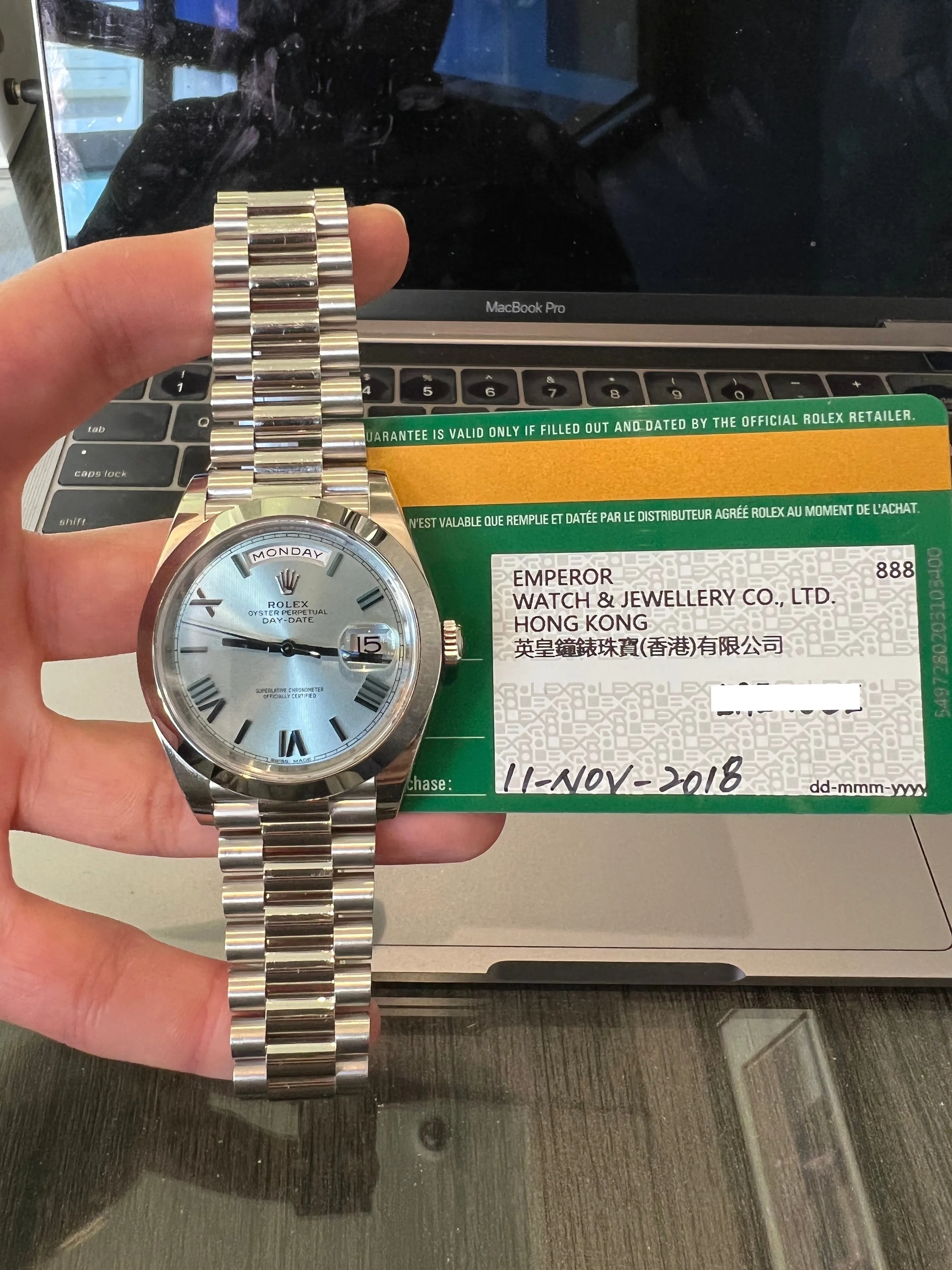 Rolex - Pre-owned Platinum Day-Date Presidential Ice Blue Roman Dial 228206