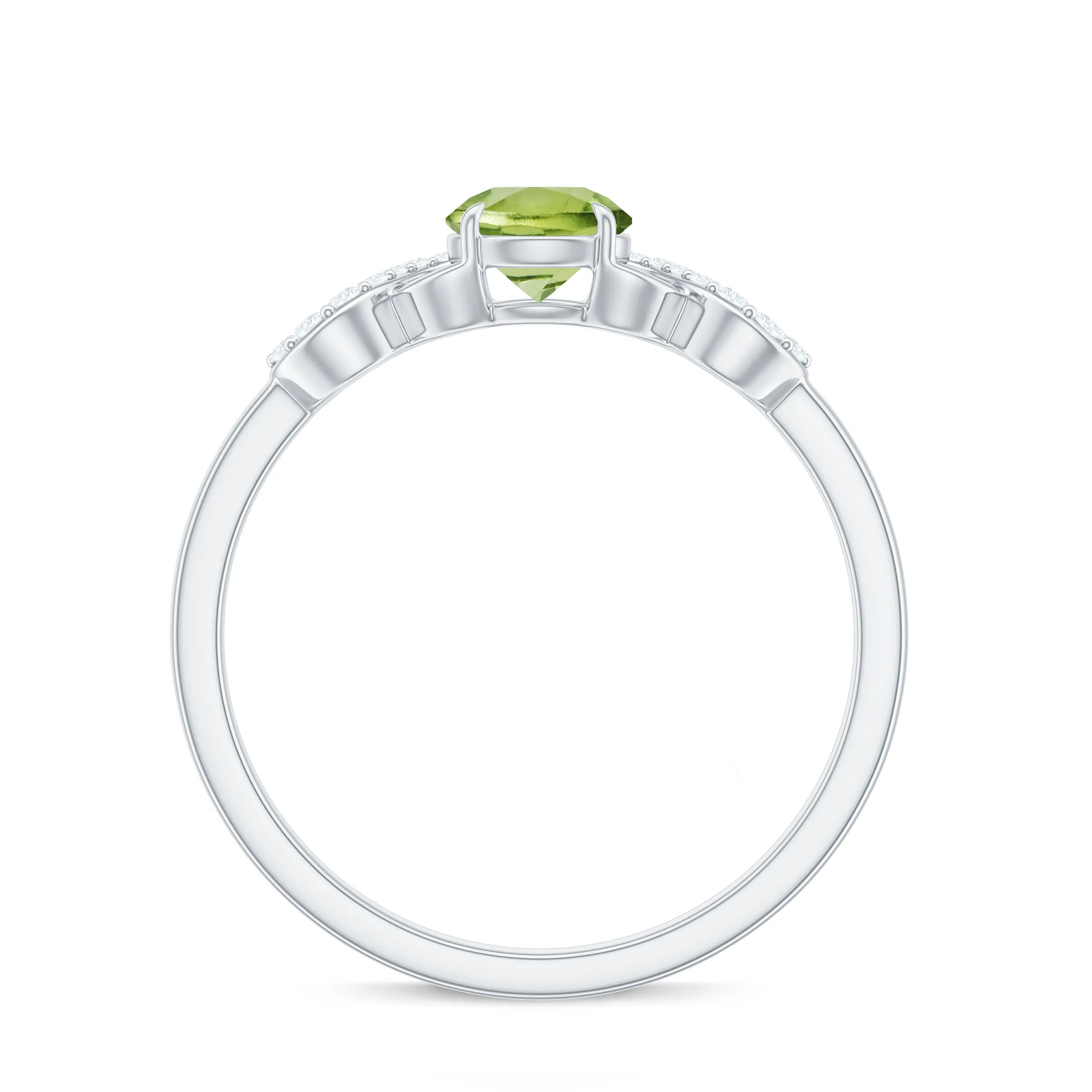 Round Shape Peridot and Diamond Infinity Engagement Ring