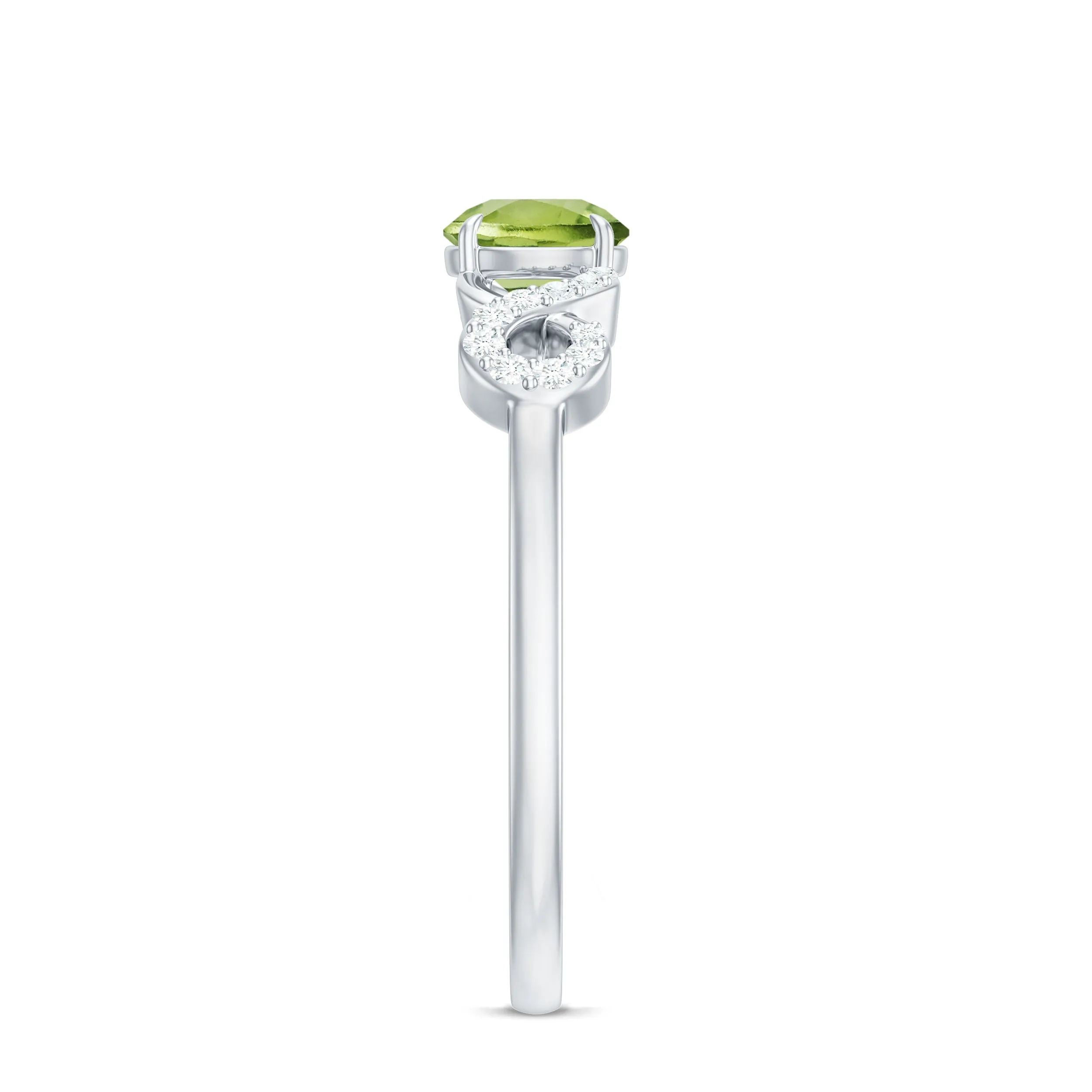 Round Shape Peridot and Diamond Infinity Engagement Ring