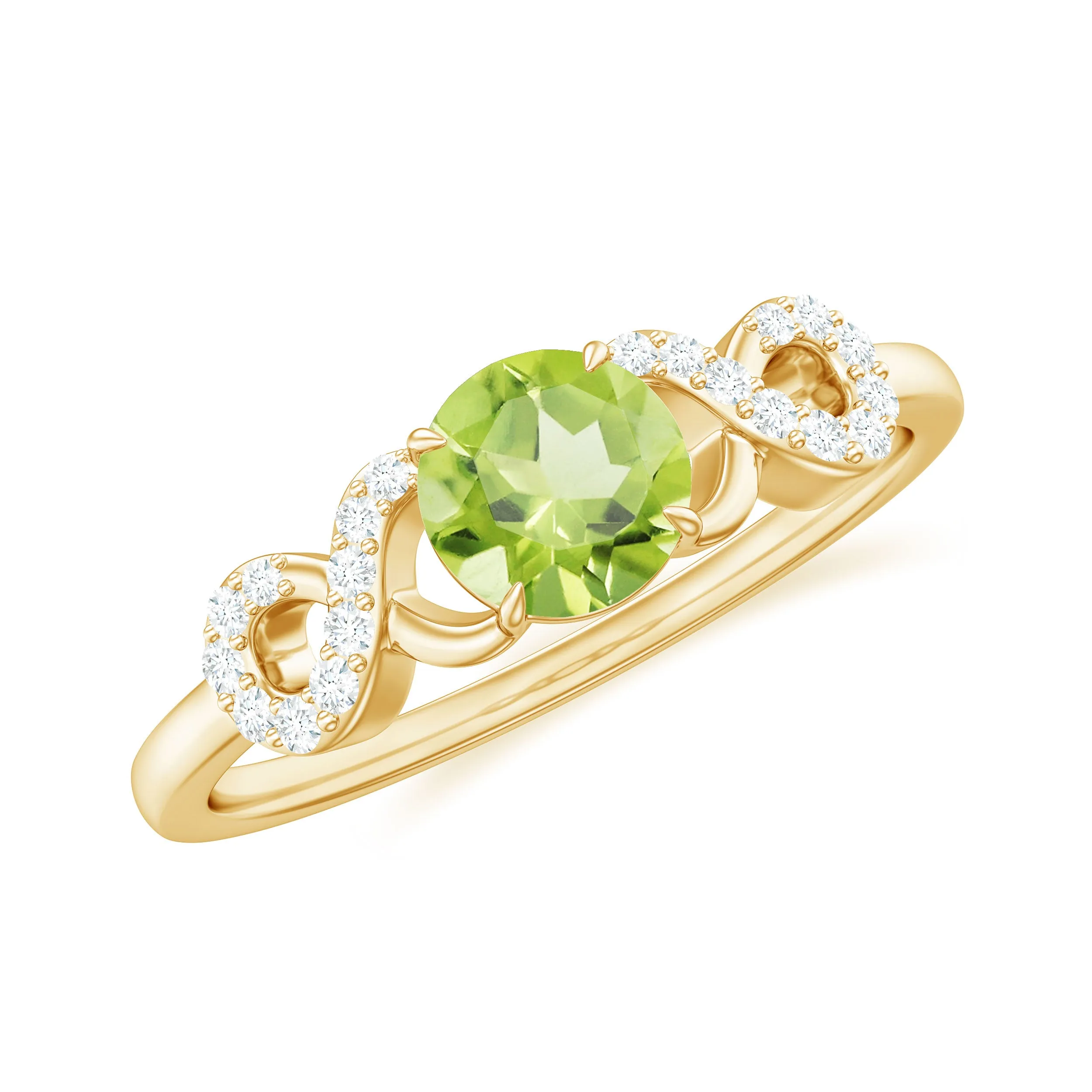 Round Shape Peridot and Diamond Infinity Engagement Ring