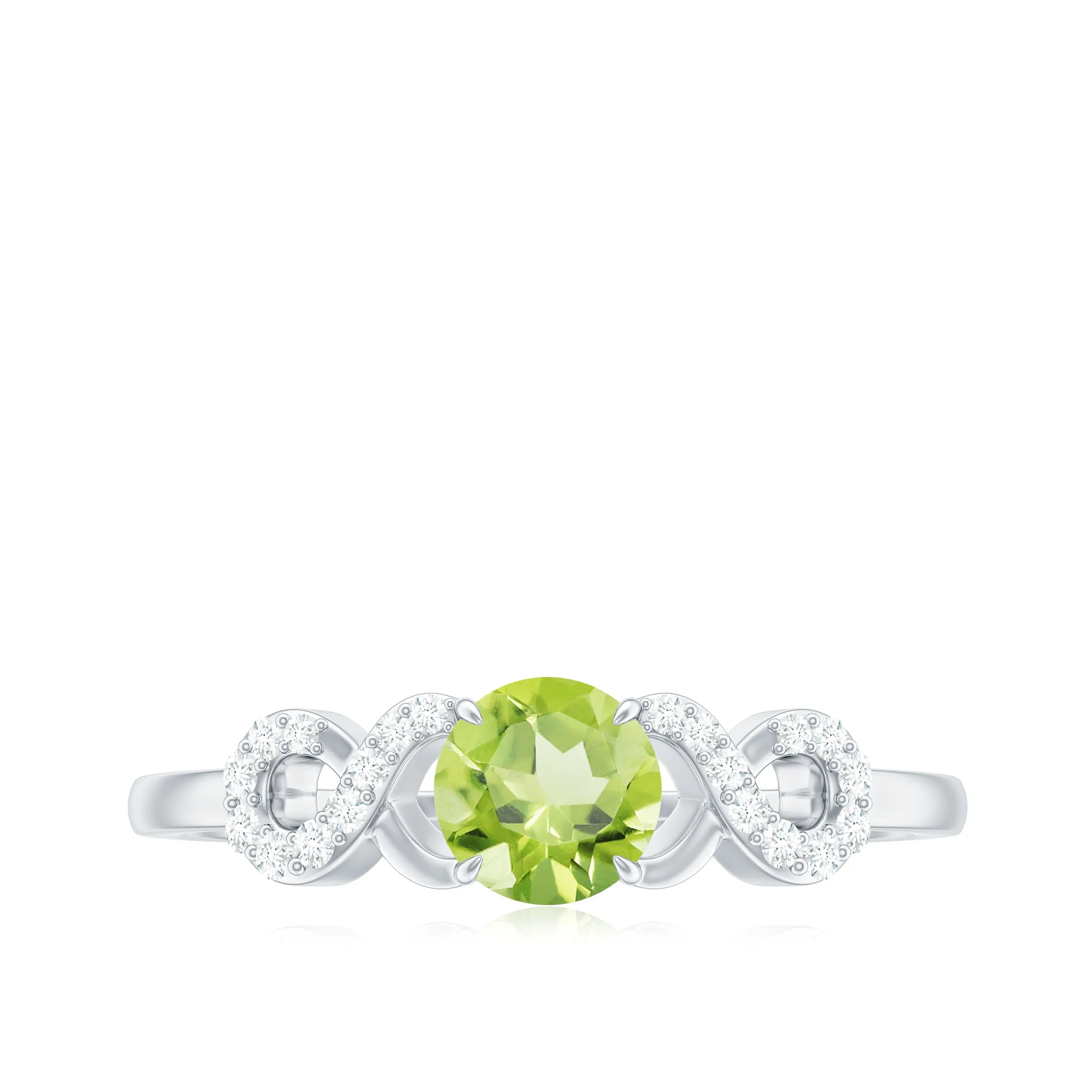 Round Shape Peridot and Diamond Infinity Engagement Ring