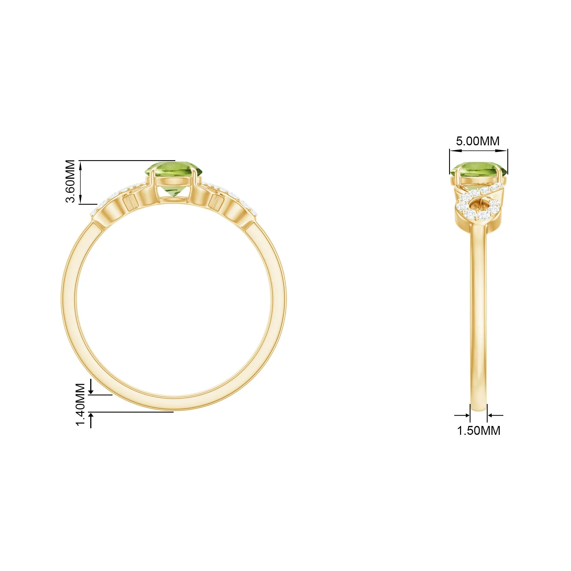 Round Shape Peridot and Diamond Infinity Engagement Ring