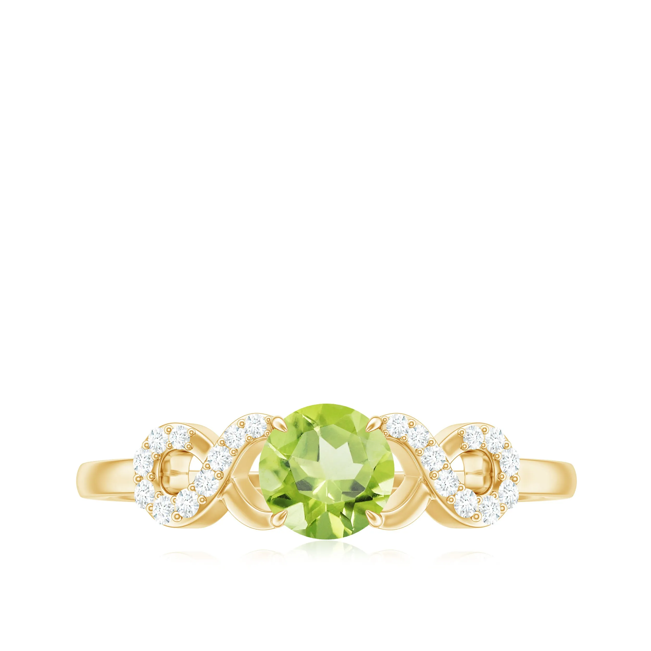 Round Shape Peridot and Diamond Infinity Engagement Ring