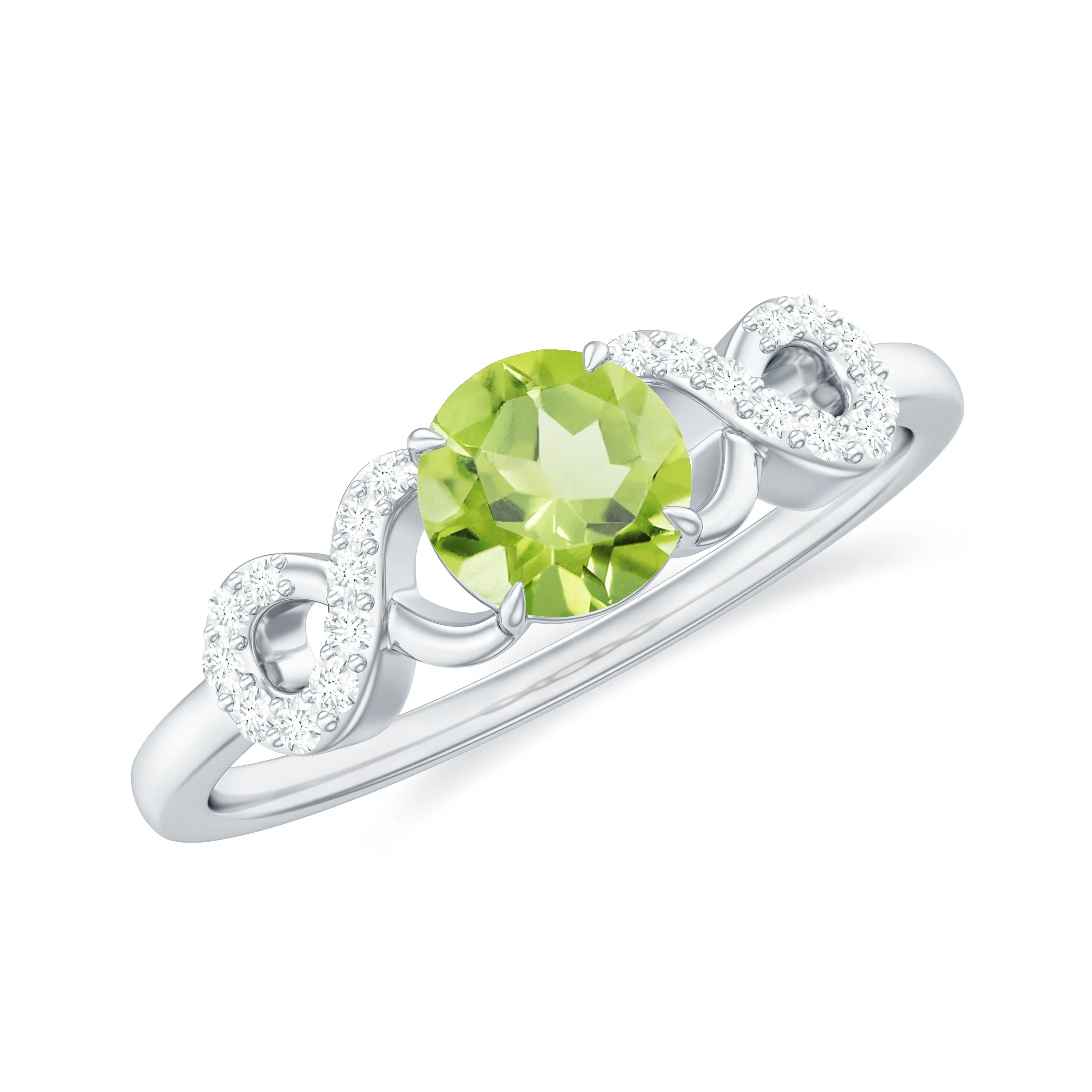 Round Shape Peridot and Diamond Infinity Engagement Ring