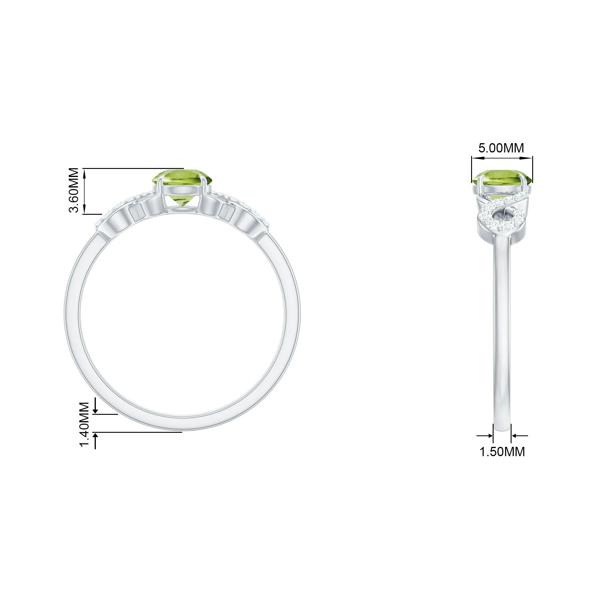 Round Shape Peridot and Diamond Infinity Engagement Ring