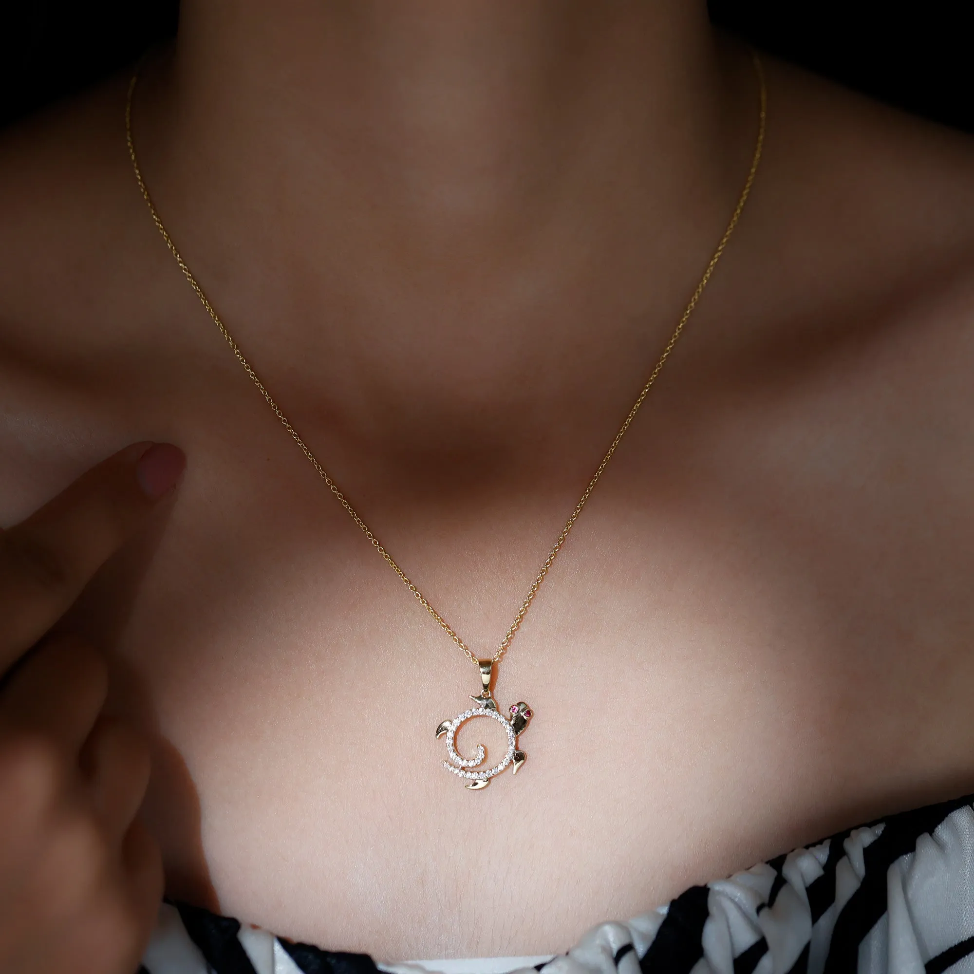 Ruby and Diamond Tortoise Pendant Necklace