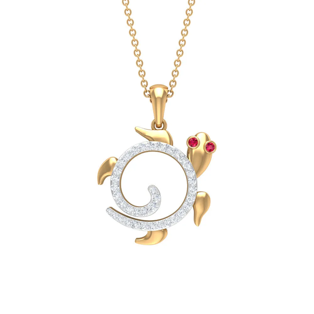 Ruby and Diamond Tortoise Pendant Necklace