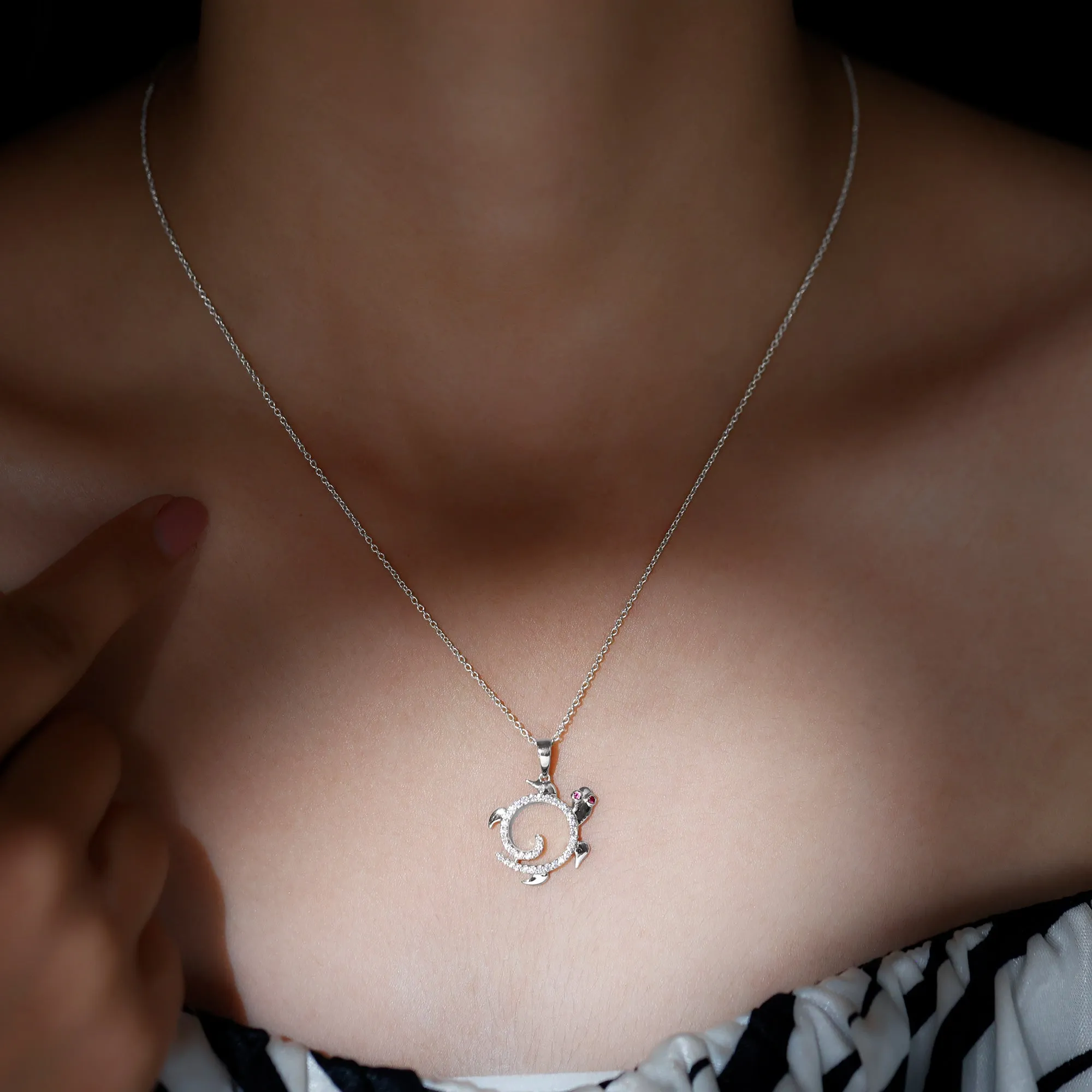 Ruby and Diamond Tortoise Pendant Necklace