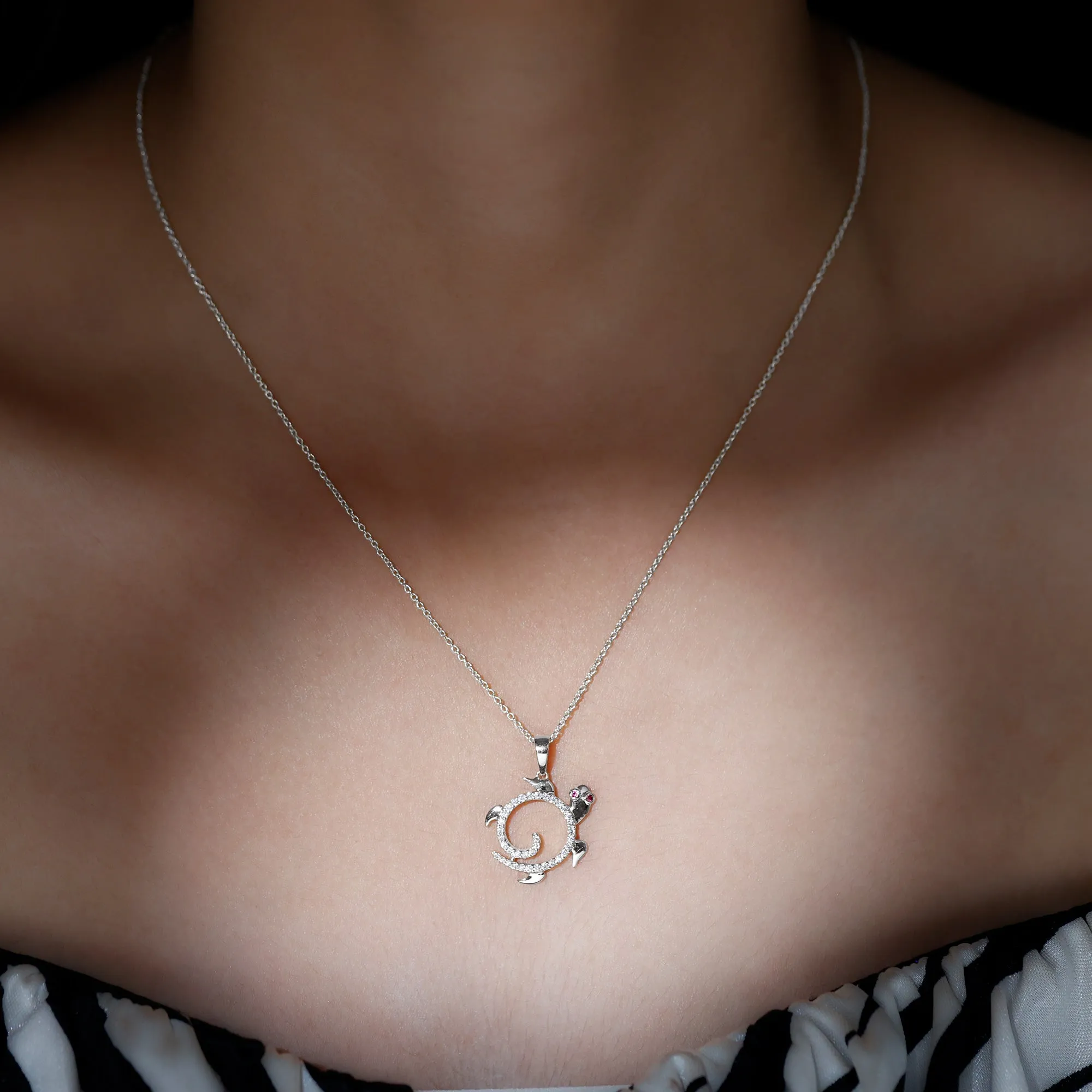 Ruby and Diamond Tortoise Pendant Necklace